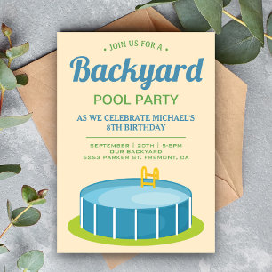 Invitation Fête d'anniversaire avec piscine de jardin