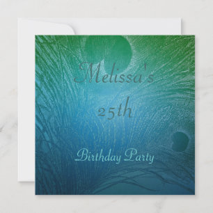 Invitation Fête d'anniversaire avec plume de paon bleue et ve