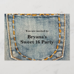 Invitation Fête d'anniversaire avec poche cousue de jean en d