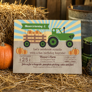 Invitation Fête d'anniversaire avec promenade en tracteur et