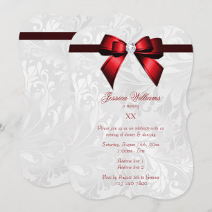 Invitation Fête d'anniversaire avec ruban rouge diamant et da