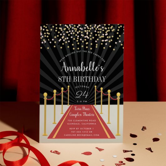 Invitation fête d'anniversaire avec tapis rouge Hollywoodien