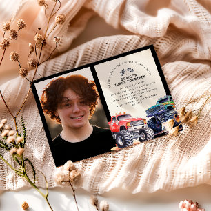 Invitation Fête d'anniversaire avec thème de Monster Truck en
