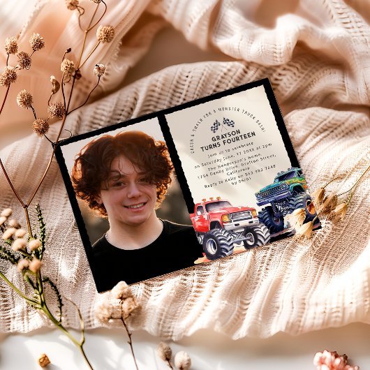 Invitation Fête d'anniversaire avec thème de Monster Truck en