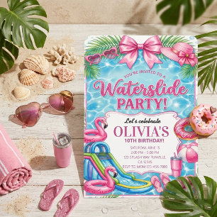 Invitation Fête d'anniversaire avec Toboggan aquatique Flama