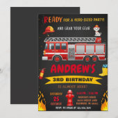 Invitation Fête d'anniversaire avec un camion de pompiers mod (Devant / Derrière)