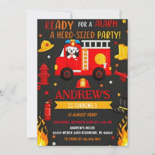 Invitation Fête d'anniversaire avec un camion de pompiers mod