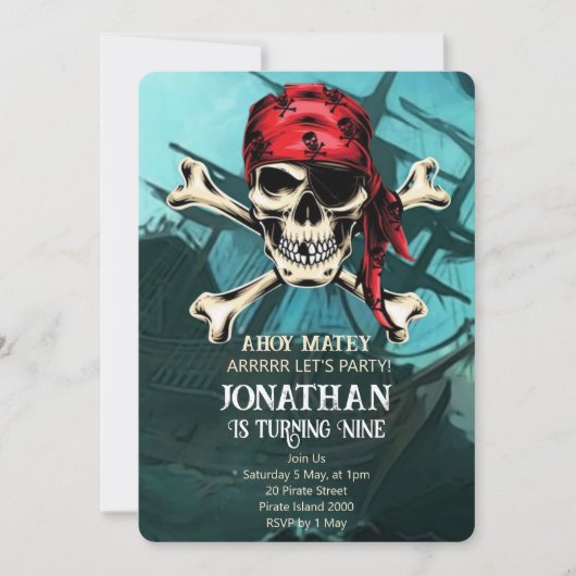 Invitation fête d'anniversaire avec un thème de crâne (Devant)