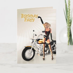Invitation Fête d'anniversaire avec une fille et moto