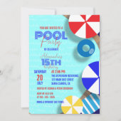 Invitation Fête d'anniversaire avec une soirée piscine pour s (Devant)