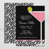 Invitation Fête d'anniversaire avec verre à Martini rose chic (Devant / Derrière)