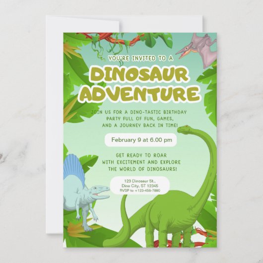 Invitation Fête d'anniversaire Aventure Dinosaure (Devant)