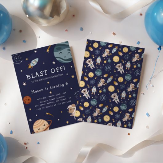 Invitation Fête d'anniversaire aventure spatiale pour enfants