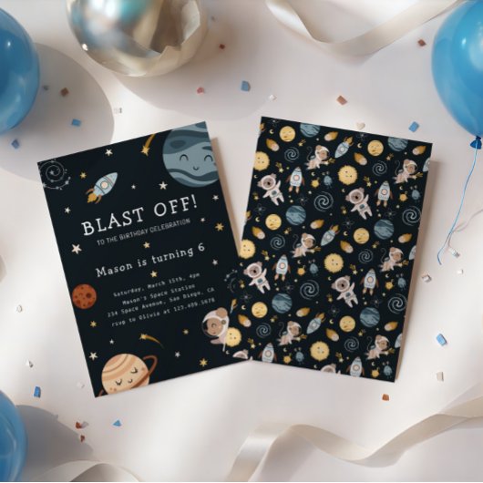 Invitation Fête d'anniversaire aventure spatiale pour enfants