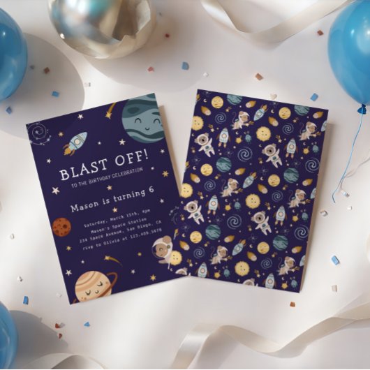 Invitation Fête d'anniversaire aventure spatiale pour enfants