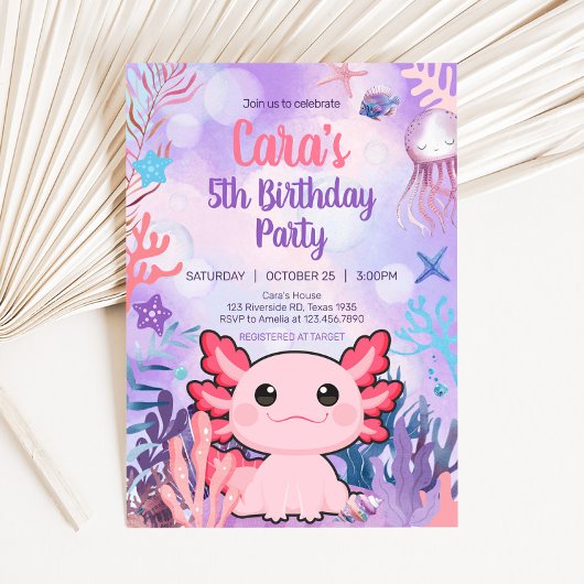 Invitation Fête d'anniversaire Axolotl