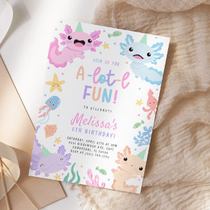 Invitation Fête d'anniversaire axolotl colorée mignonne