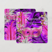 Invitation Fête d'anniversaire Bal masqué Violet Rose (Devant / Derrière)