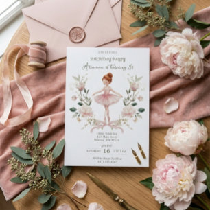 Invitation Fête d'anniversaire Ballerine aquarelle et noeud r