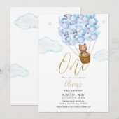 Invitation Fête d'anniversaire Ballons Bleus Ourson (Devant / Derrière)