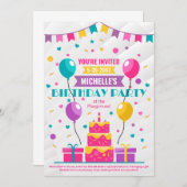 Invitation Fête d'anniversaire | Ballons | Confetti (Devant / Derrière)
