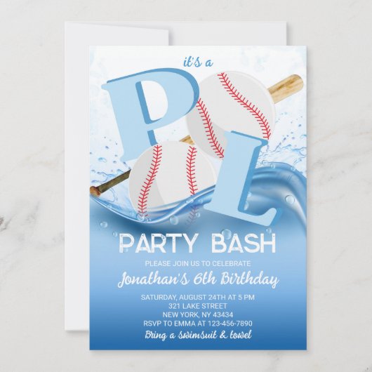 Invitation Fête d'anniversaire Baseball Pool Party Bash (Devant)