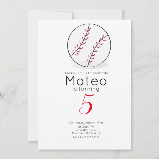 Invitation Fête d'anniversaire Baseball Stars (Devant)