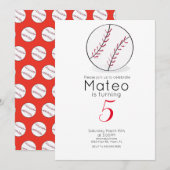 Invitation Fête d'anniversaire Baseball Stars (Devant / Derrière)