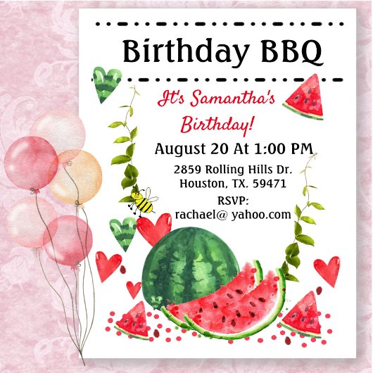 Invitation Fête d'anniversaire BBQ au melon d'été