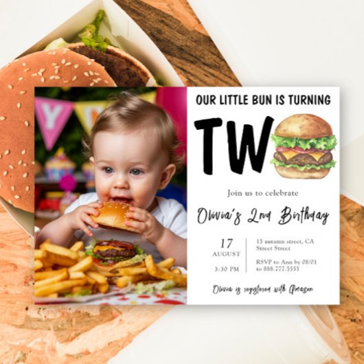 Invitation Fête d'anniversaire BBQ Burger 2 ans