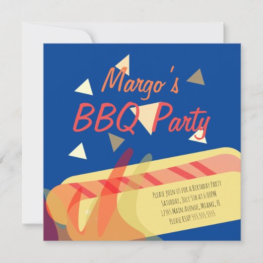 Invitation Fête d'anniversaire BBQ cuisson Hotdog (Devant)