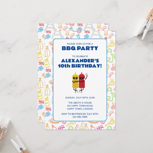 INVITATION FÊTE D'ANNIVERSAIRE BBQ PERSONNALISABLE (Devant/Arrière en situation)