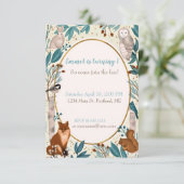 Invitation Fête d'anniversaire bébé animaux de forêt mignons (Debout devant)