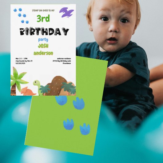 Invitation Fête d'anniversaire Bébé Dinosaure Piétine