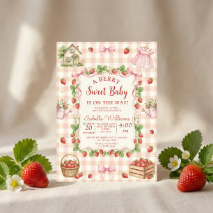 Invitation Fête d'anniversaire bébé fille thème fraise Premie