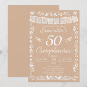 Invitation Fête d'anniversaire beige 50 ans (Devant / Derrière)