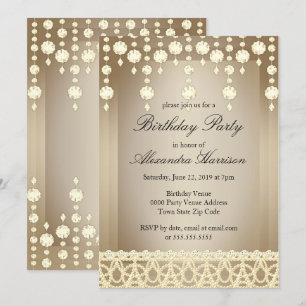 Invitation Fête d'anniversaire beige cristal sépia diamant