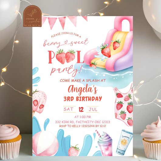 Invitation Fête d'anniversaire Berry Sweet Pool