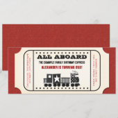 Invitation Fête d'anniversaire billet de train vintage (Devant / Derrière)