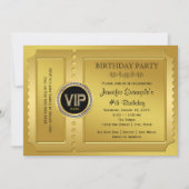 Invitation Fête d'anniversaire billet VIP élégant or (Devant)