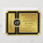 Invitation Fête d'anniversaire billet VIP Or (Devant)