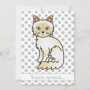 Invitation Fête d'anniversaire Birman/Ragdoll crème pointe ta