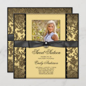 Invitation Fête d'anniversaire Black and Gold (Devant / Derrière)