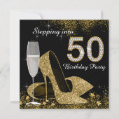 Invitation Fête d'anniversaire Black and Gold pour les 50 ans (Devant)