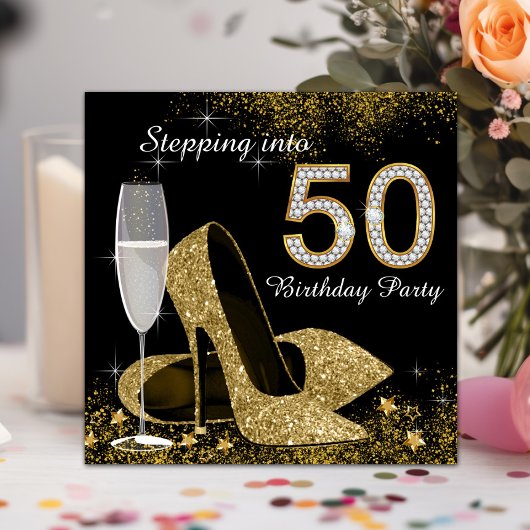 Invitation Fête d'anniversaire Black and Gold pour les 50 ans
