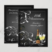 Invitation Fête d'anniversaire Black and White Silver Champag (Devant / Derrière)