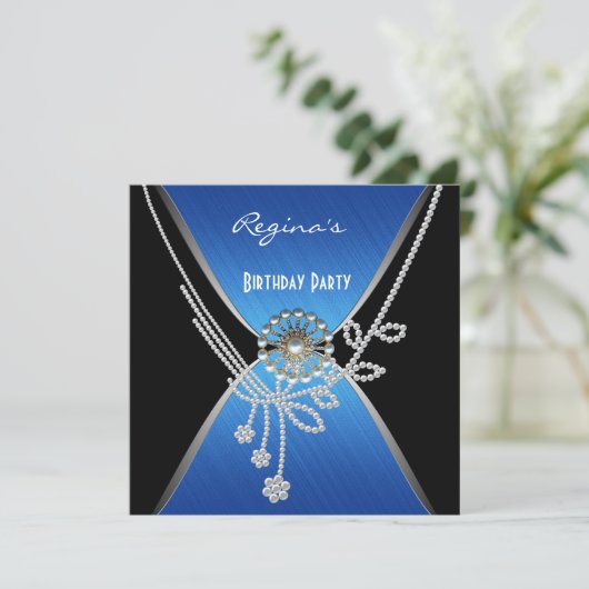Invitation fête d'anniversaire Black Blue Silver P (Debout devant)