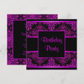 Invitation Fête d'anniversaire Black Damask Rose Chaud Violet (Devant / Derrière)