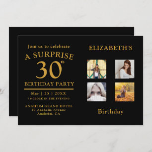 Invitation Fête d'anniversaire Black Gold Photo Collage Invit