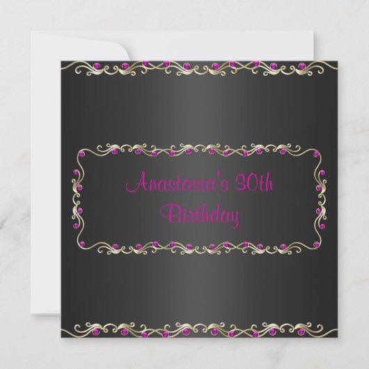 Invitation fête d'anniversaire Black Gold Pink Jew (Devant)
